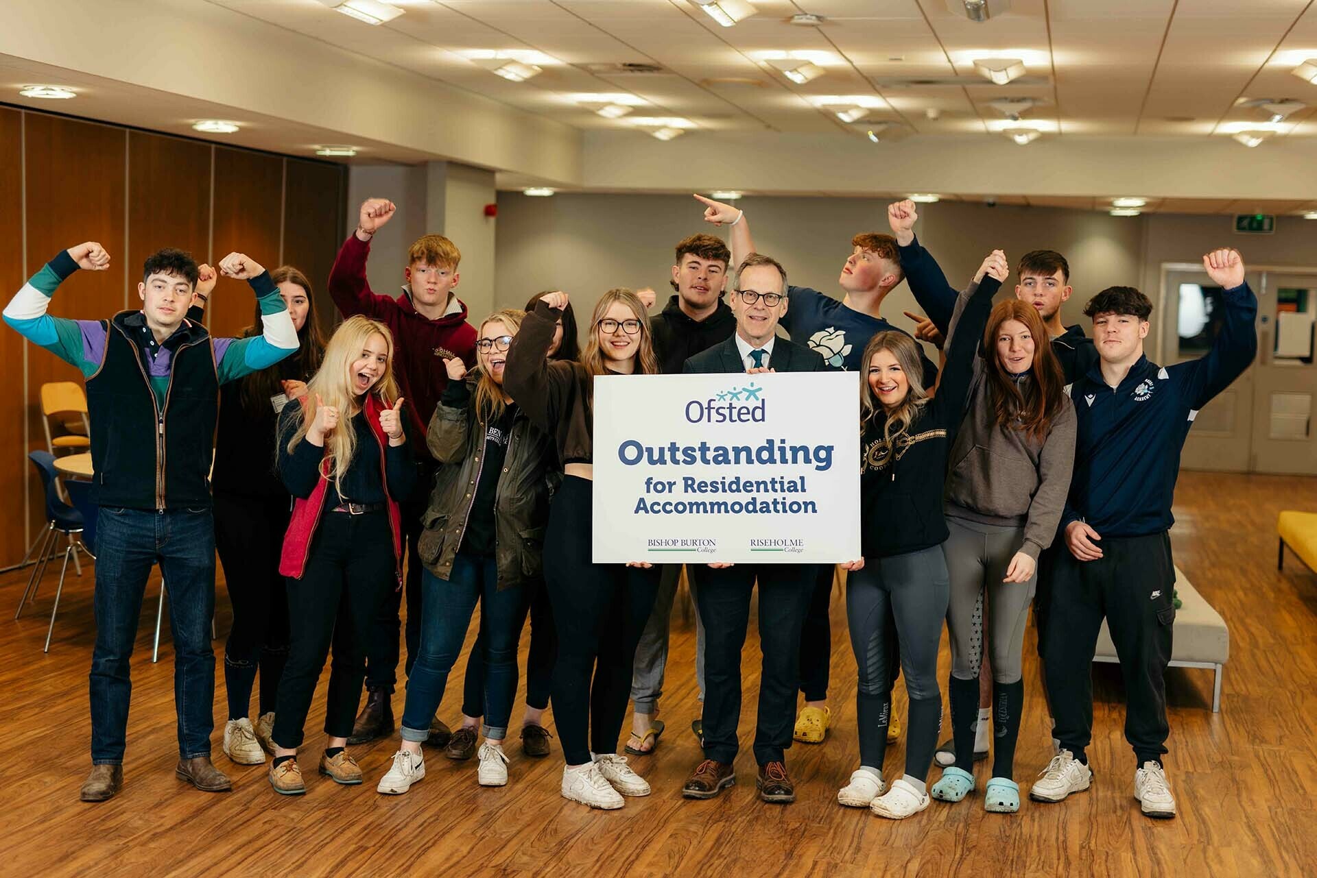 Outstanding judgement Bishop Burton College Principal and students celebrate Ofted Oustanding for residential accommodation