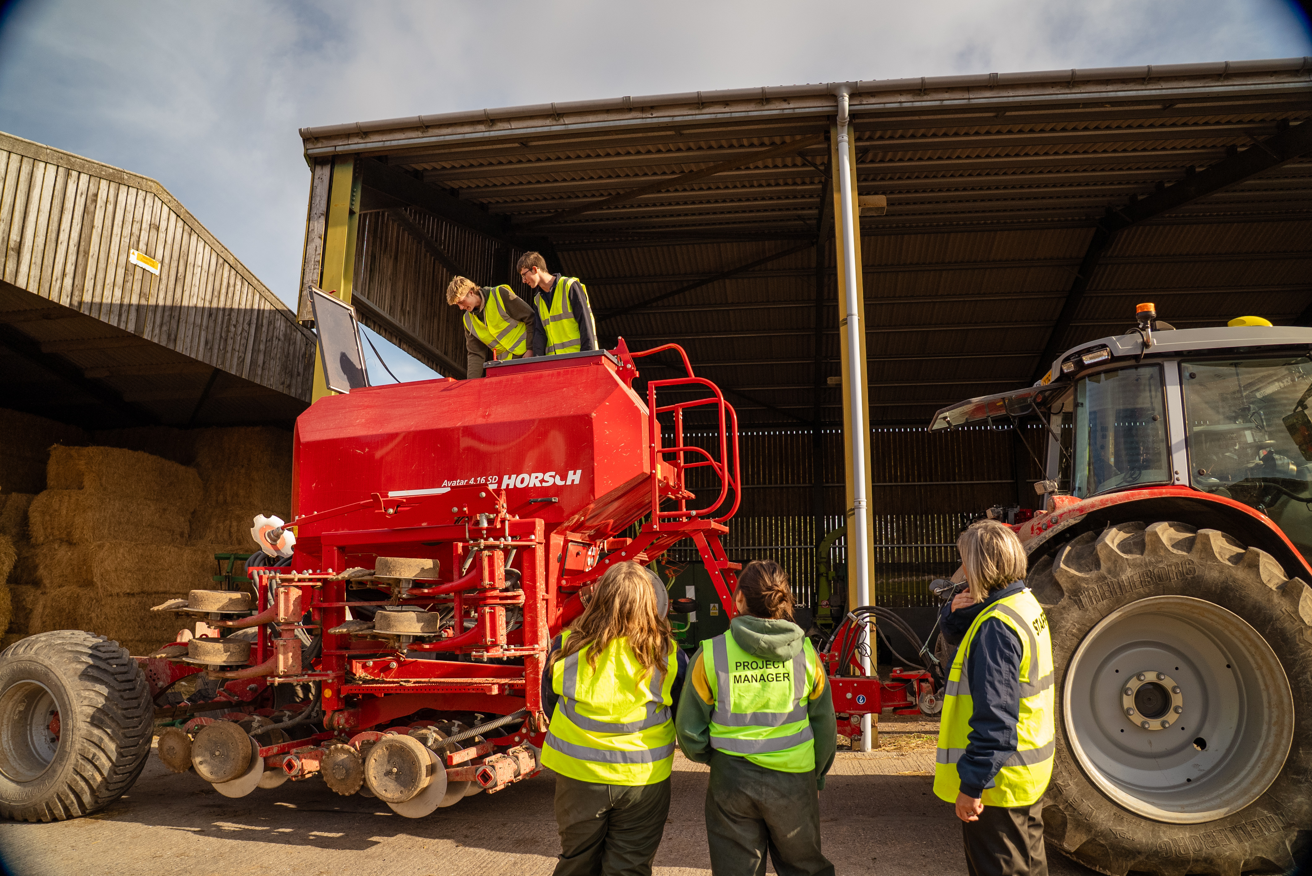 Bishop Burton College students on farm machinery