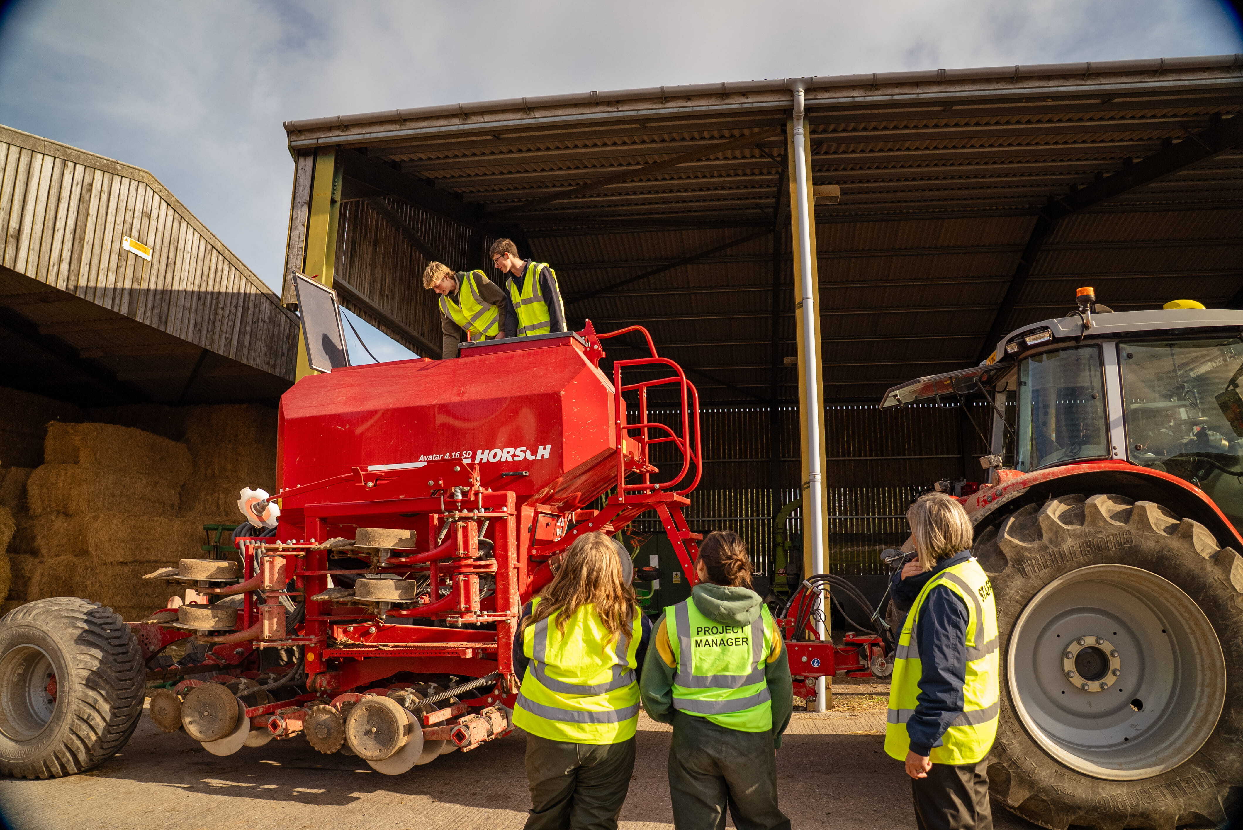 Bishop Burton College students on farm machinery
