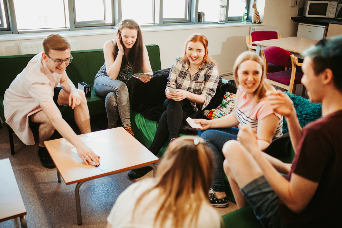 Students socialise in kitchen