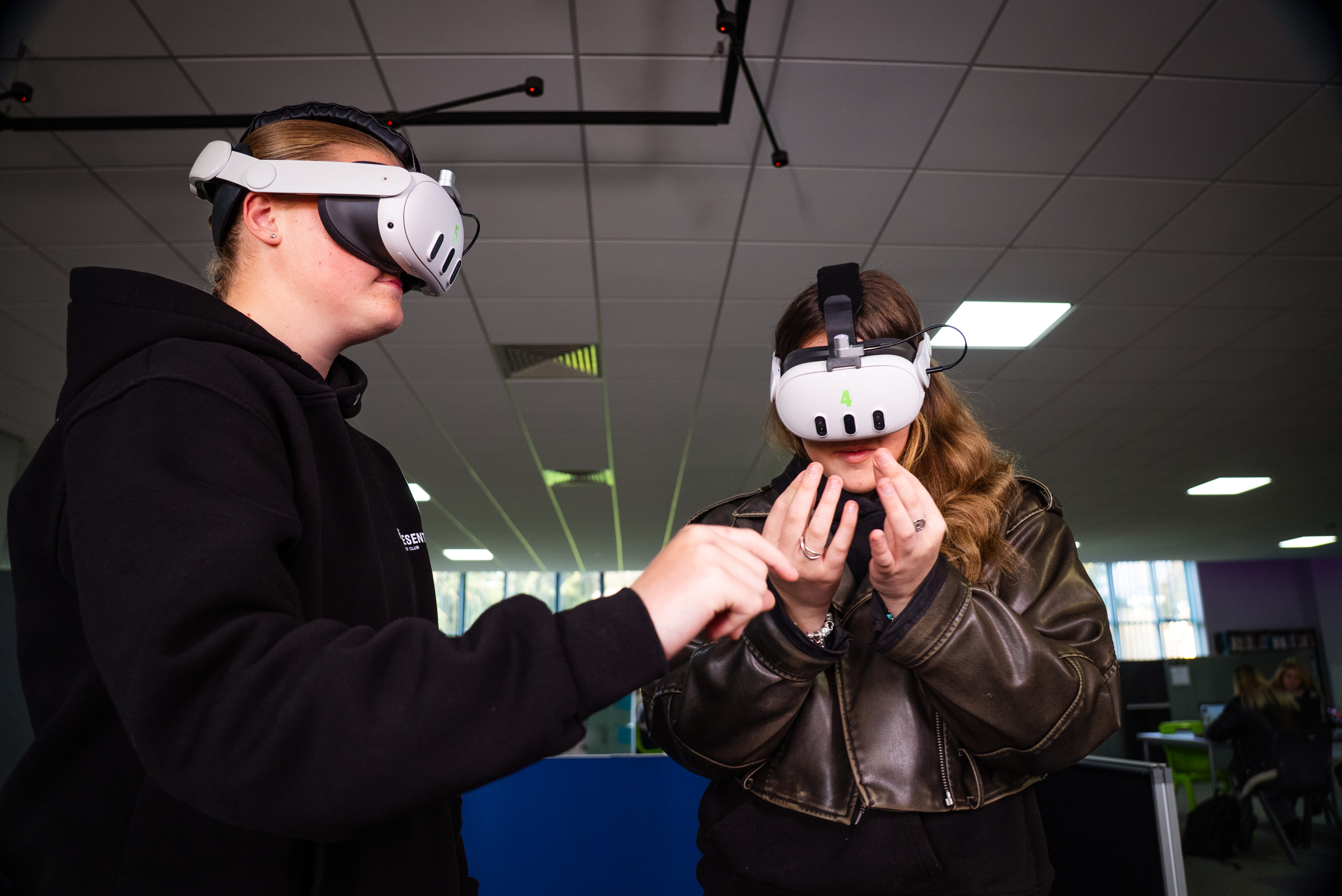 Two students using virtual reality at Bishop Burton College