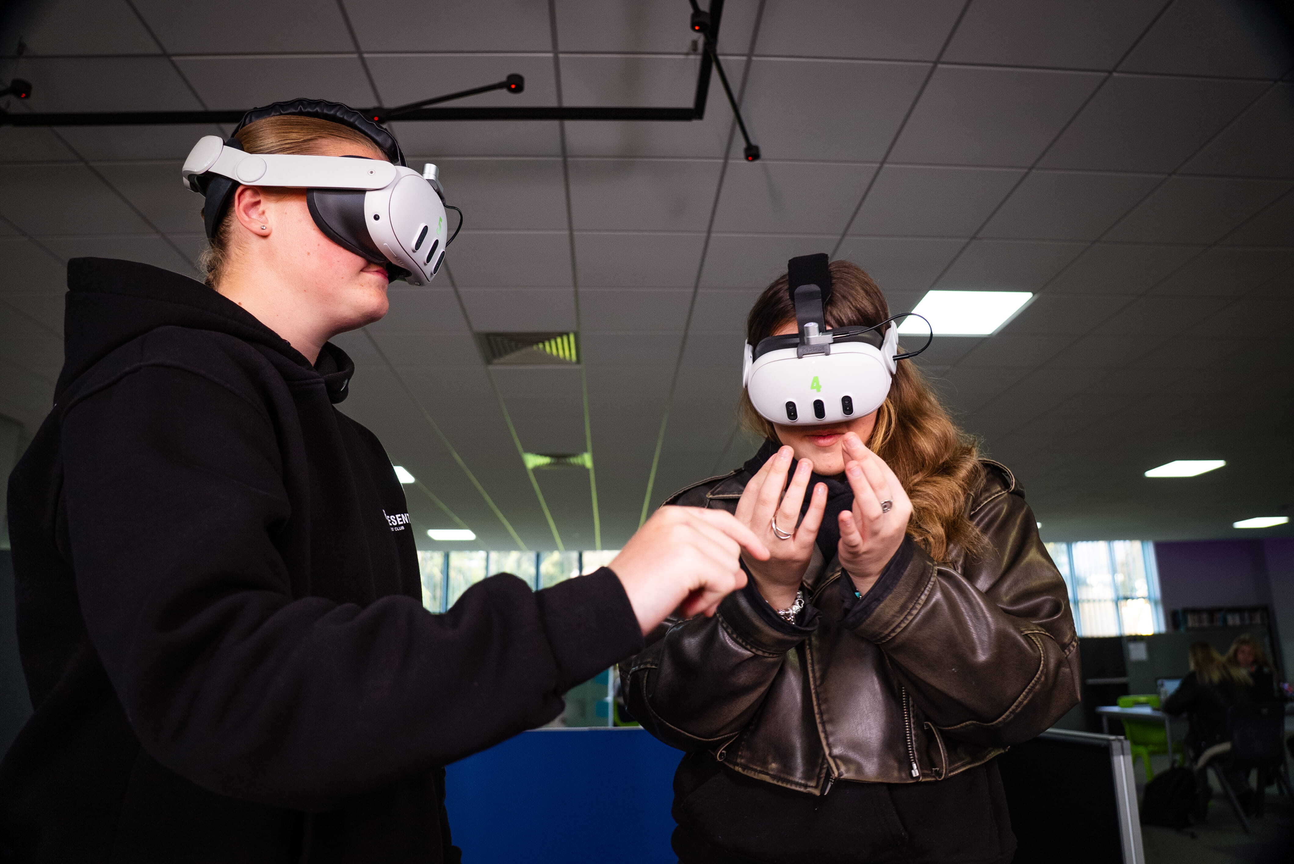 Two students using virtual reality at Bishop Burton College